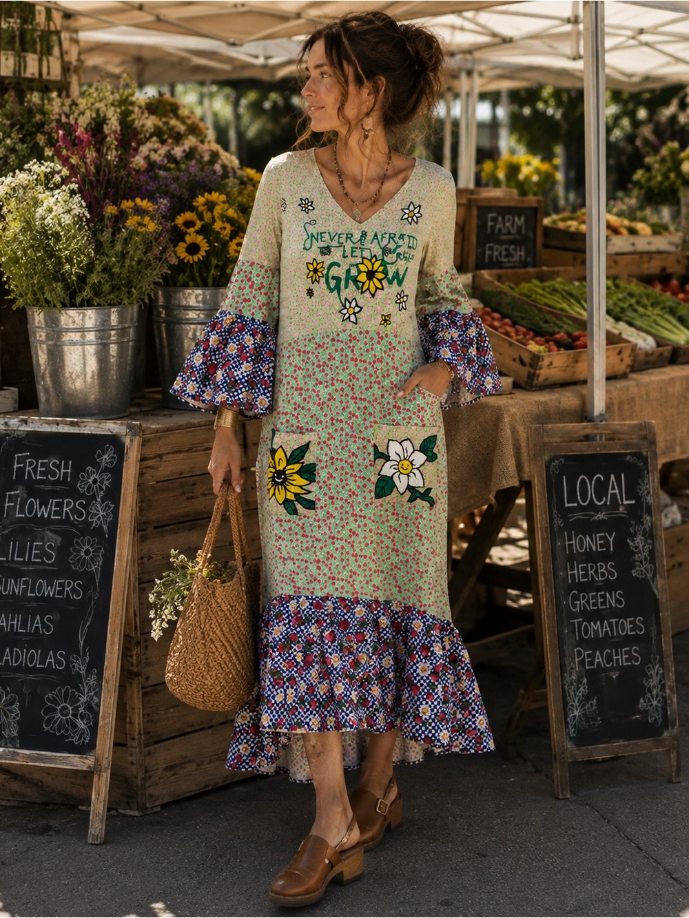 OOAK Upcycled Art to Wear Patchwork Maxi Dress Boho Lagenlook S